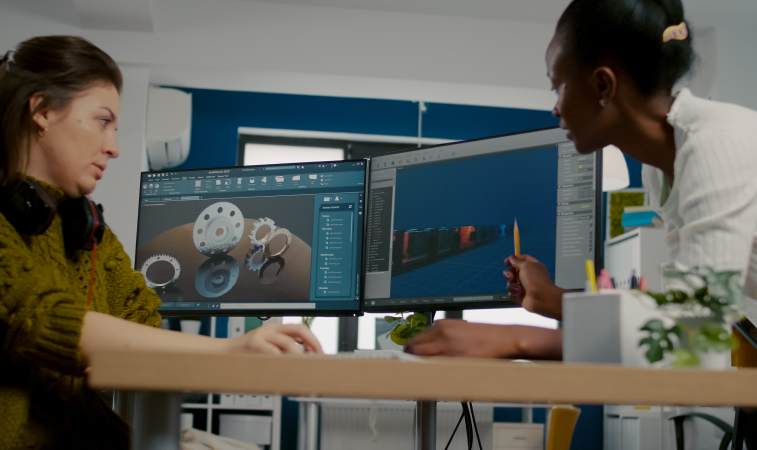 custom engineers collaborating cad
